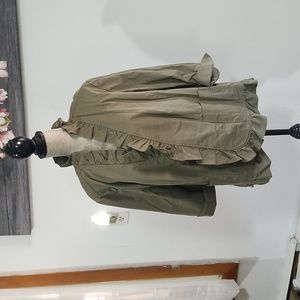Talbots Olive Green Ruffle-Trim Jean Jacket